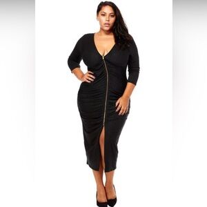Love Republic Front Zipper Ruched Midi Dress